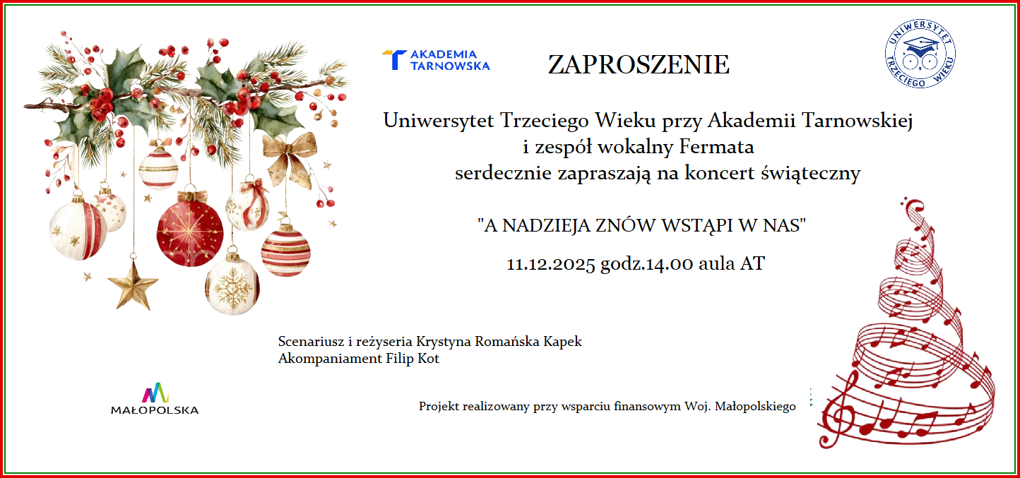 Zaproszenie na koncert świąteczny zespołu Fermata.